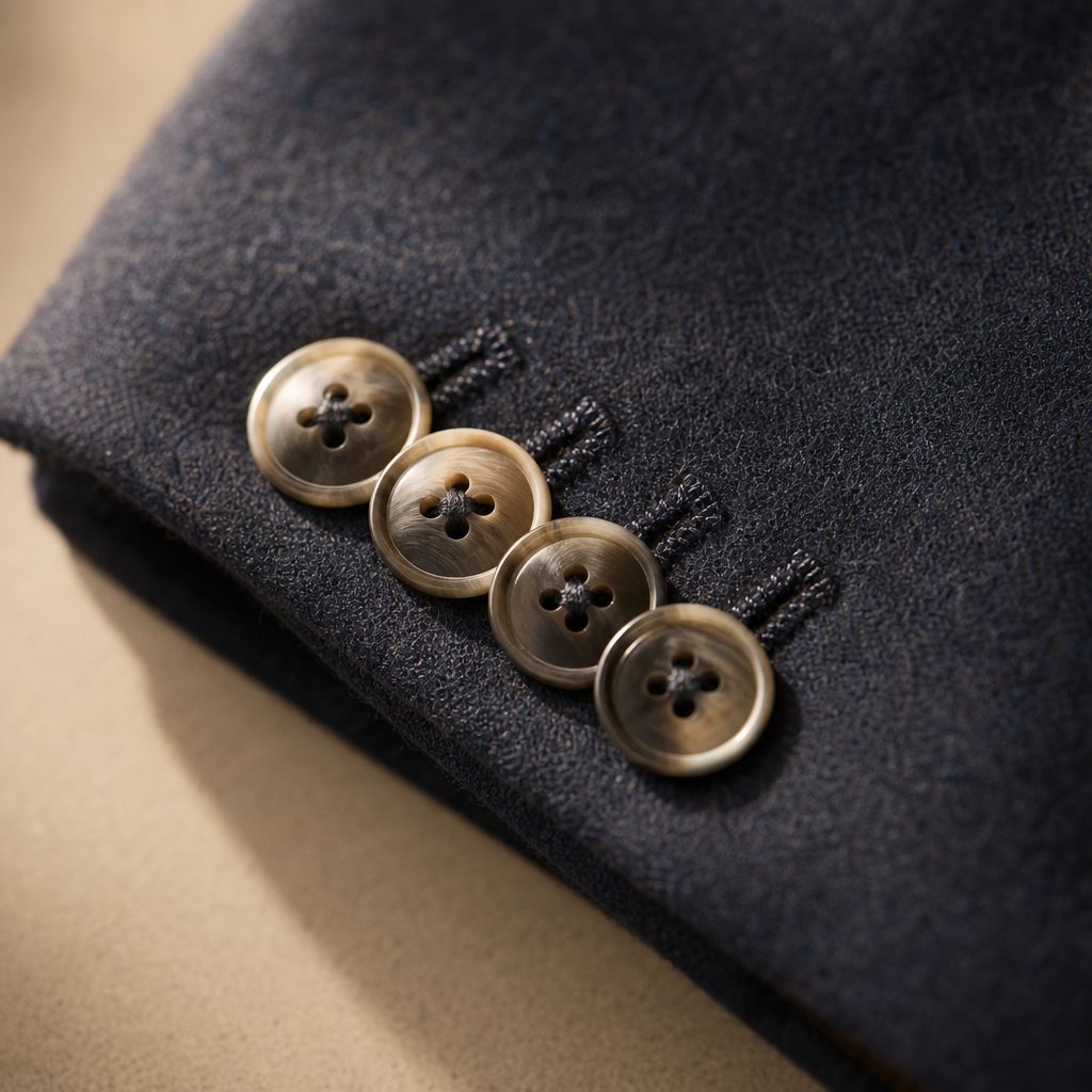 Close view of horn buttons on a jacket cuff