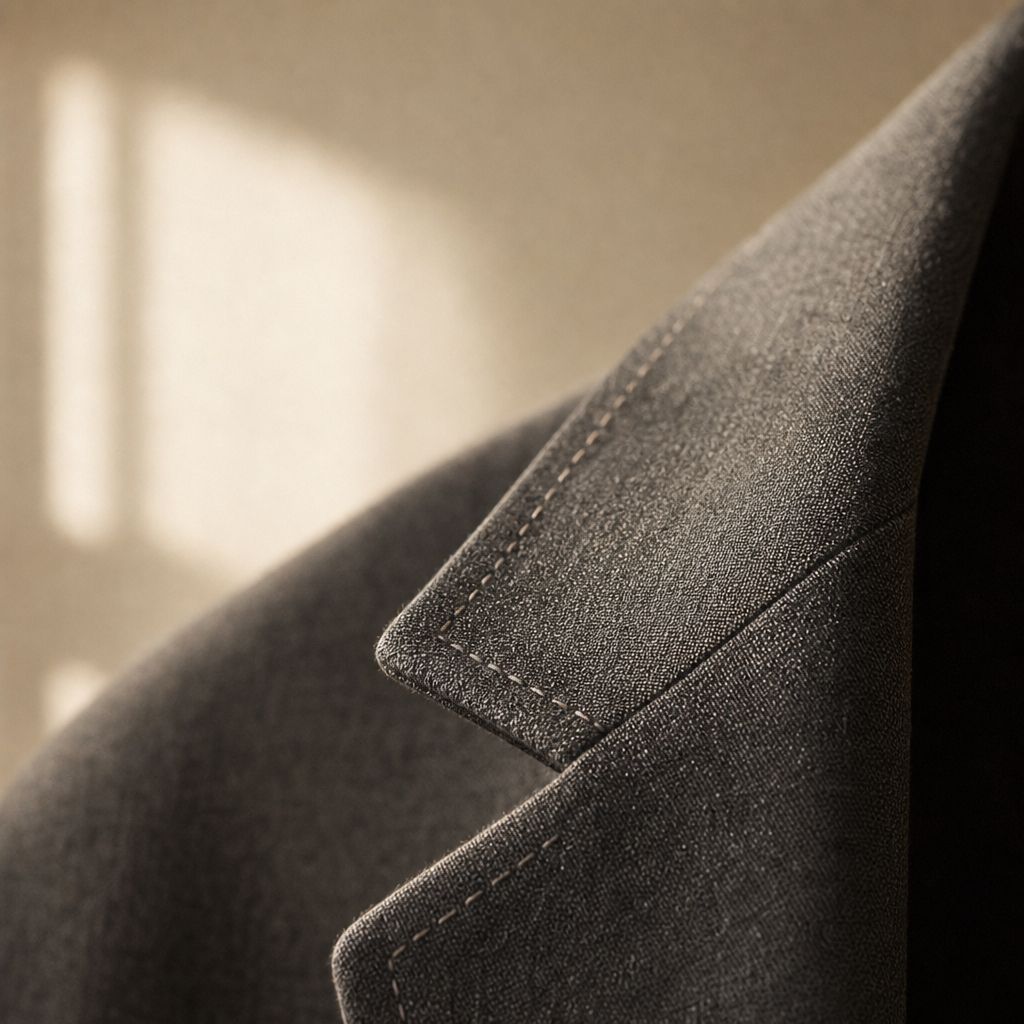 A sharply rolled peak lapel with pick stitching